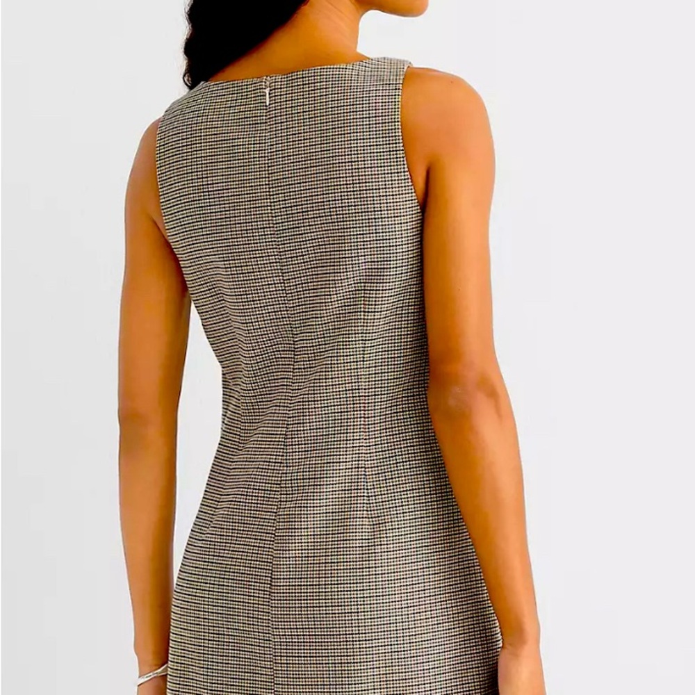 Plaid Square Neck Mini Pocket Dress